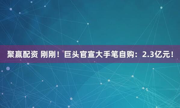 聚赢配资 刚刚！巨头官宣大手笔自购：2.3亿元！