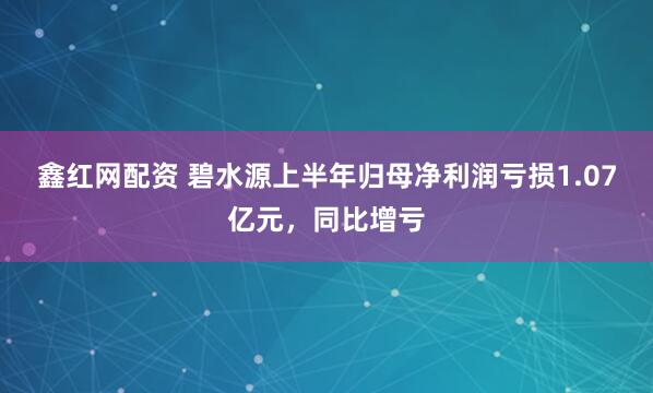 鑫红网配资 碧水源上半年归母净利润亏损1.07亿元，同比增亏